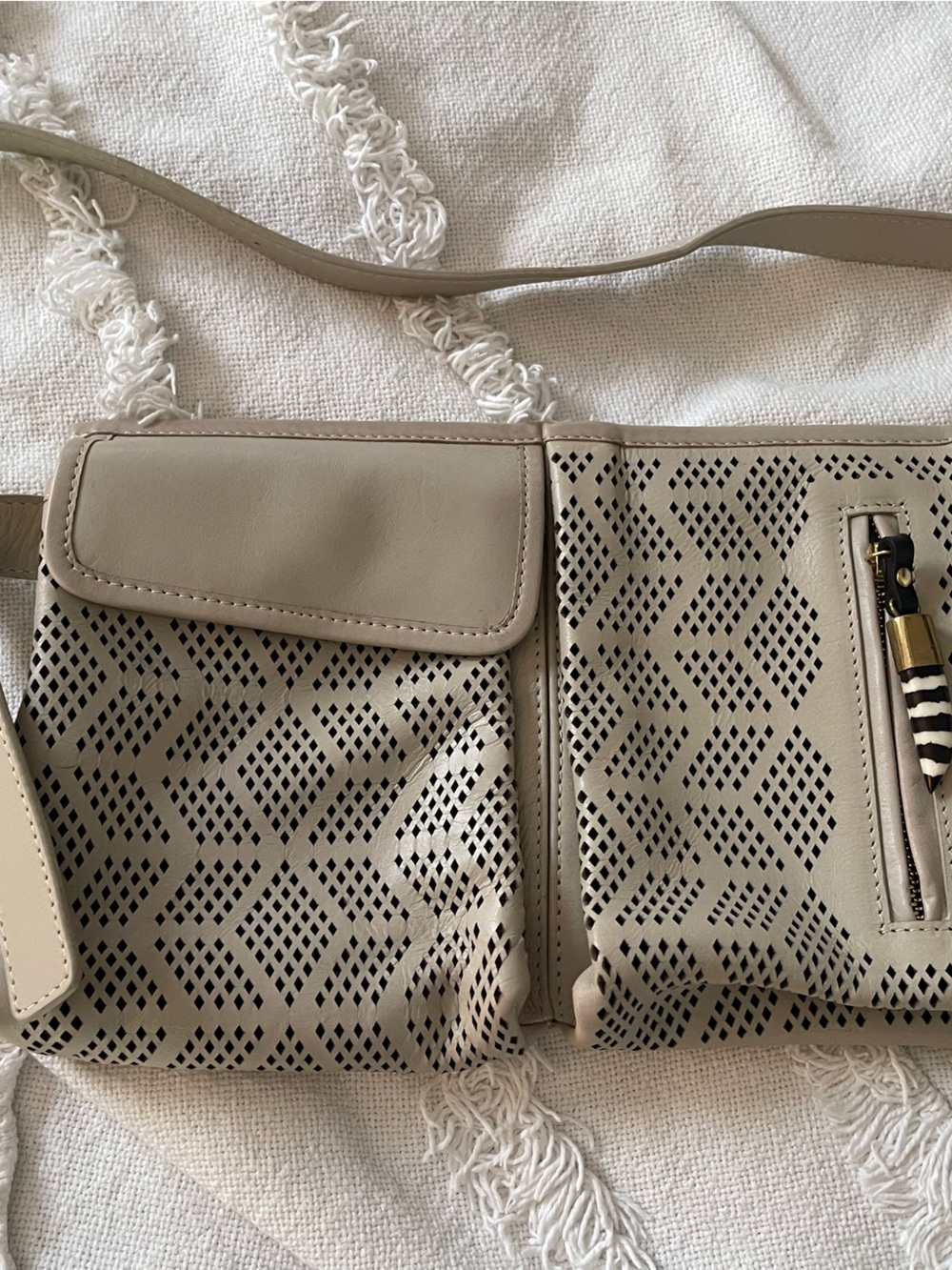 Kempton & Co Olivia Belt bag, chalk double diamond perf